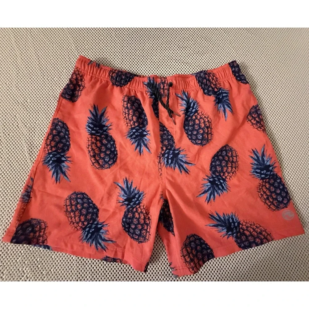 OCEAN CURRENT Swim Trunks L/XL Men Large Pineapple Orange Pink Shorts Lined Mesh